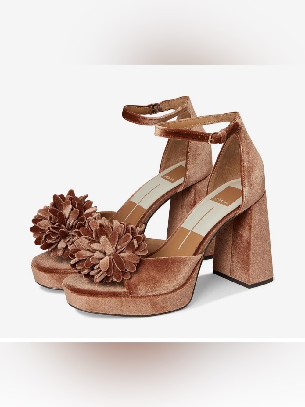 Dolce Vita Perel Dark Rose Velvet Platform Block Heels with Floral Pom New 10M